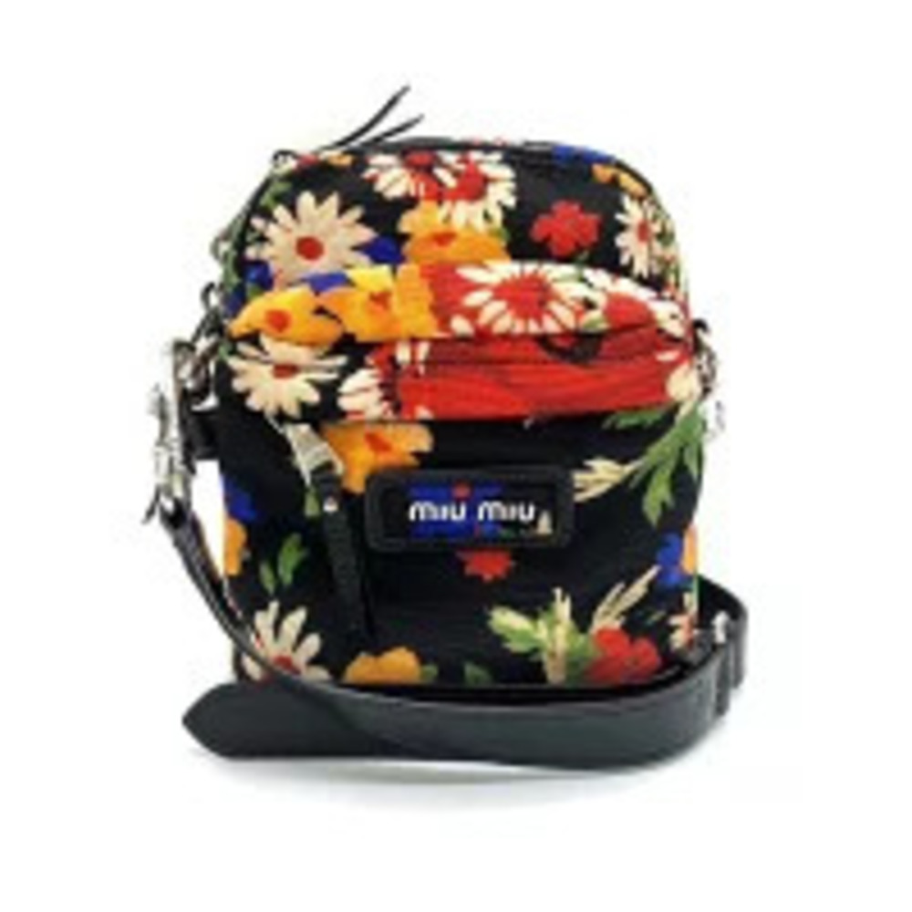 Miu Miu Flora Flower Shoulder Bag Black Multicolor Floral Flower Crossbody